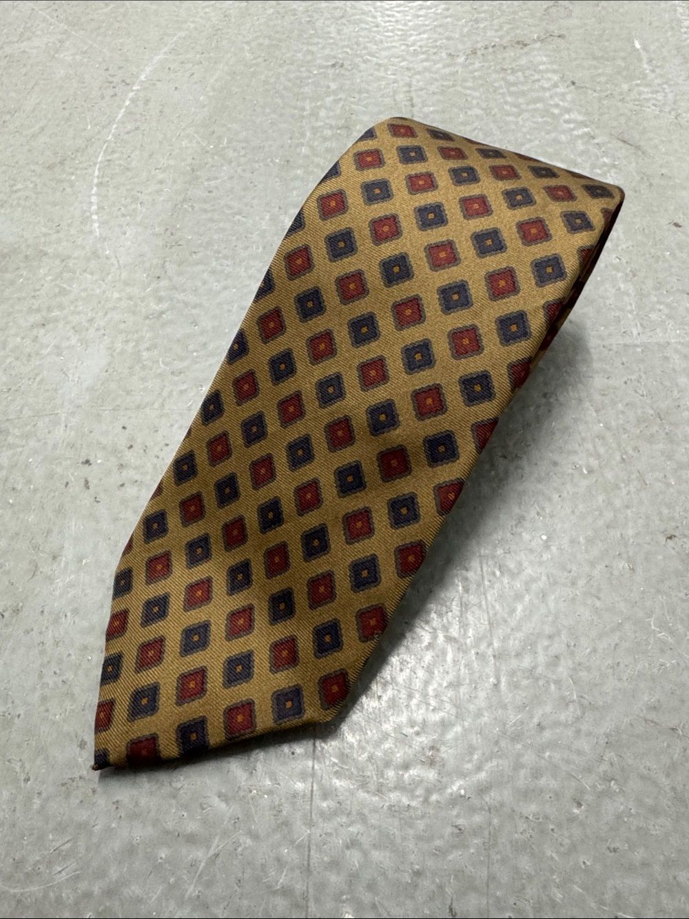 VTG John Frederics Tan/Brown Geometric Silk Tie - Made In USA